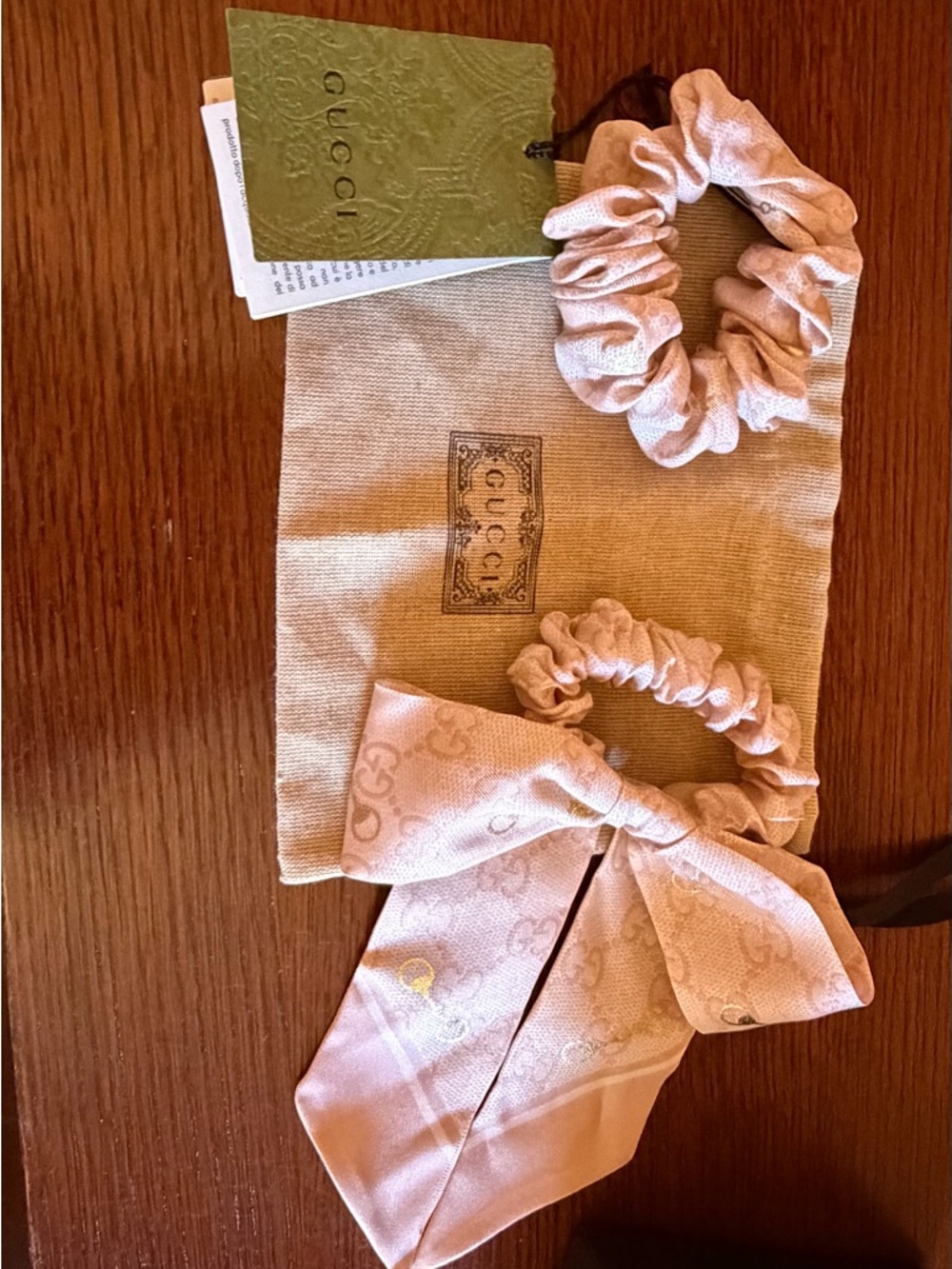 Authentic Gucci Scunchi attached scarve, and regular scrunci light pink horsebit